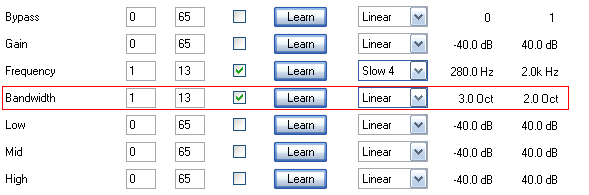 Step 18 - Improvements - in the preset MIDI settings, assign the Bandwith parameter to the same controller (real wah pedals may have a variable bandwidth)